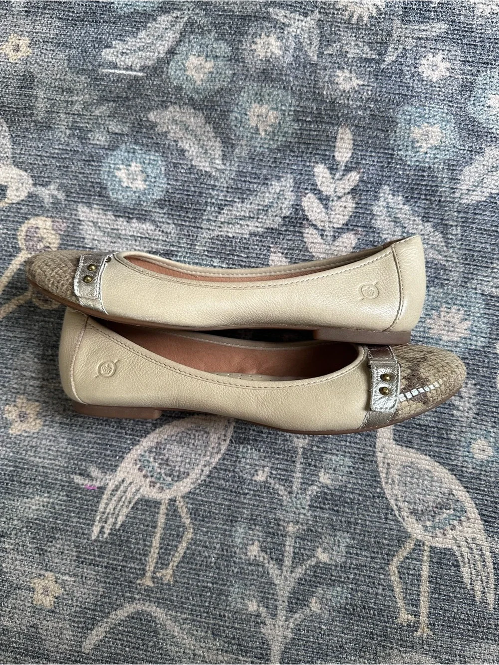 Born Masia Beige Leather Snake Print Toe Ballet Flats Sz 7.5/38.5